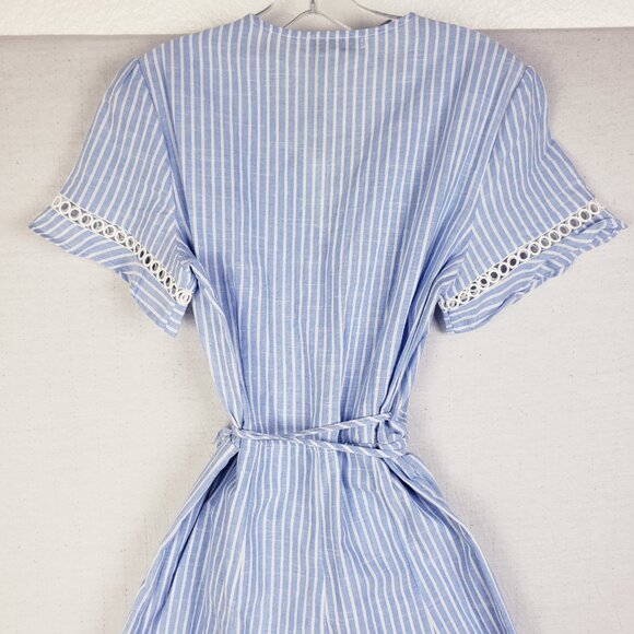 NWT Heartloom River Maxi Wrap Dress Stripe Cotton Ruffle Eyelet Sleeve sz L Blue - Picture 6 of 13